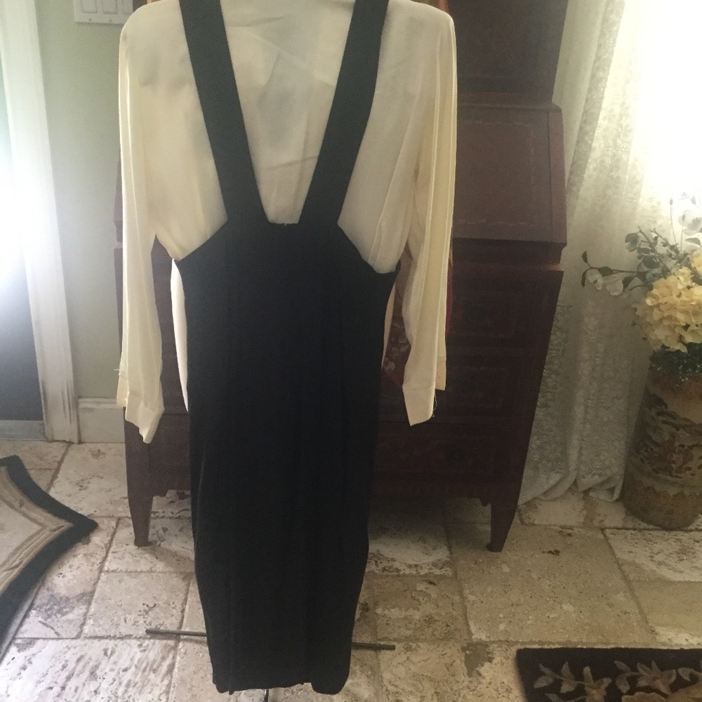 Vintage Black Dress with Splits and white blouse - Picture 2 of 4